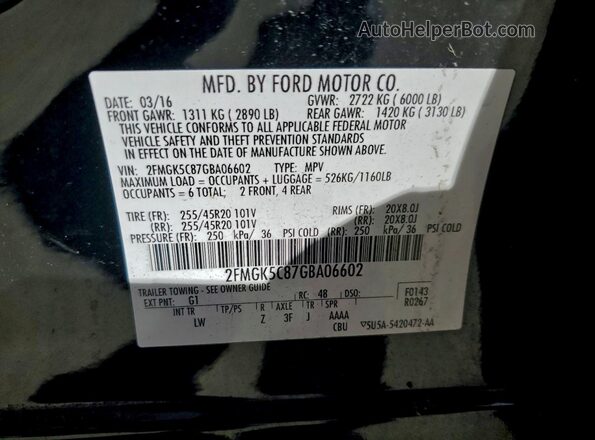 2FMGK5C87GBA06602 2016 FORD FLEX Black Widok wnętrza 360 stopni