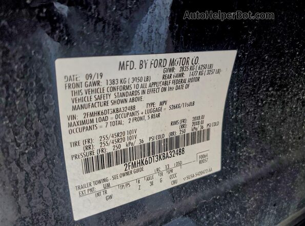 2FMHK6DT3KBA32488 2019 FORD FLEX Черный Вид наклейки с VIN-кодом