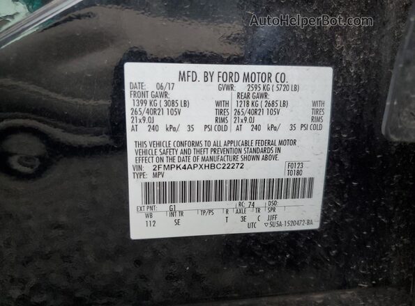 2FMPK4APXHBC22272 2017 FORD EDGE Черный Вид наклейки с VIN-кодом