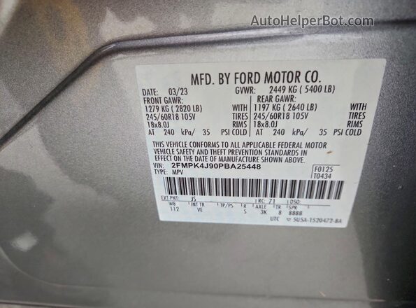 2FMPK4J90PBA25448 2023 FORD EDGE Silver VIN კოდის სტიკერის ხედი
