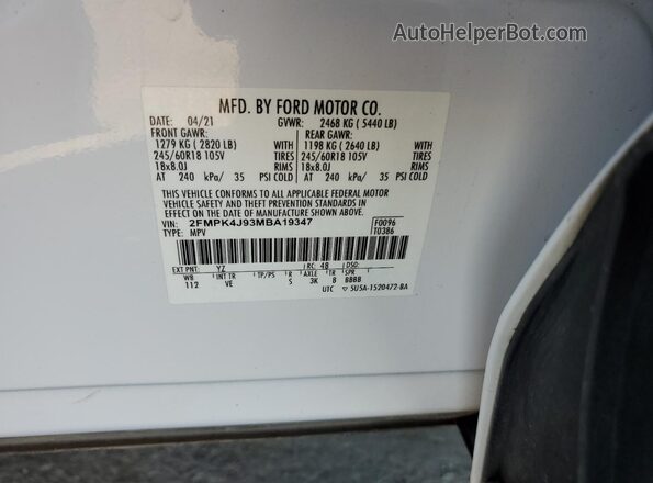 2FMPK4J93MBA19347 2021 FORD EDGE White სალონის 360-გრადუსიანი ხედი