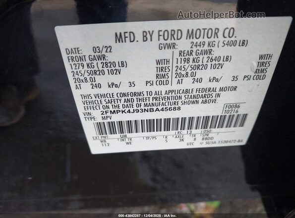 2FMPK4J93NBA45688 2022 FORD EDGE Black Вид підкапотного простору