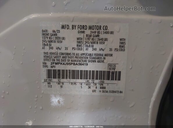 2FMPK4J95PBA56419 2023 FORD EDGE White Շարժիչի բաժամունքի տեսք