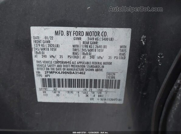 2FMPK4J96NBA31462 2022 FORD EDGE Gray ძრავის განყოფილების ხედი