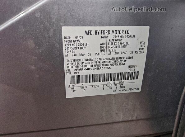 2FMPK4K92NBA55255 2022 FORD EDGE Silver Widok komory silnika