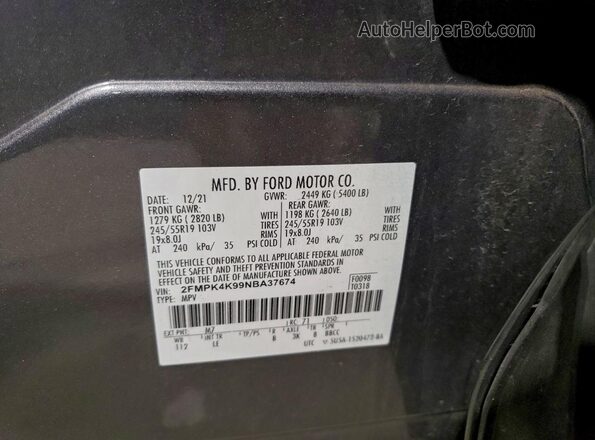 2FMPK4K99NBA37674 2022 FORD EDGE Gray Սալոնի 360 աստիճան տեսք