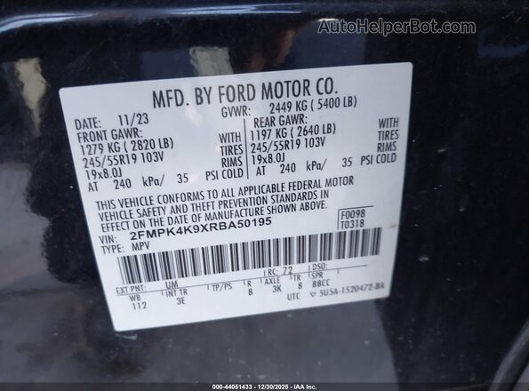 2FMPK4K9XRBA50195 2024 FORD EDGE Черный Вид подкапотного пространства
