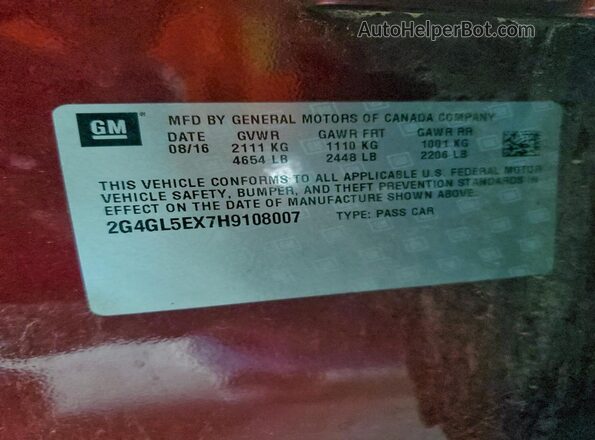 2G4GL5EX7H9108007 2017 BUICK REGAL Burgundy Շարժիչի բաժամունքի տեսք