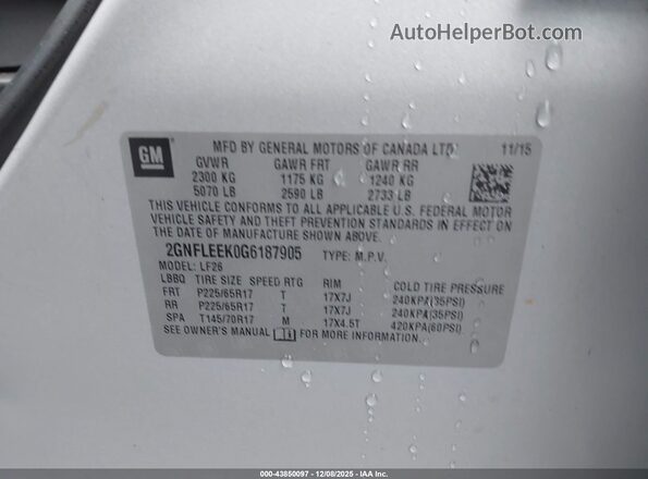 2GNFLEEK0G6187905 2016 CHEVROLET EQUINOX Silver Vista del compartimento del motor