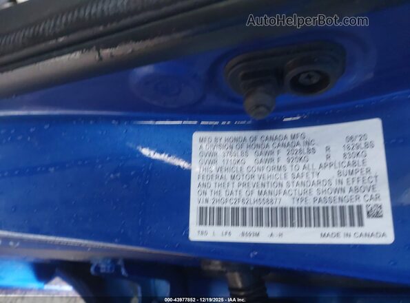 2HGFC2F62LH558877 2020 HONDA CIVIC Синий Вид подкапотного пространства
