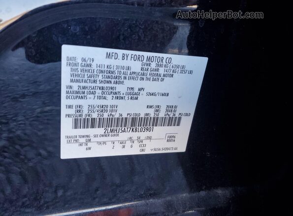 2LMHJ5AT7KBL03901 2019 LINCOLN MKT Черный Вид наклейки с VIN-кодом