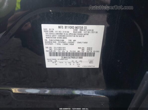 2LMHJ5AT9KBL01888 2019 LINCOLN MKT Черный Вид подкапотного пространства