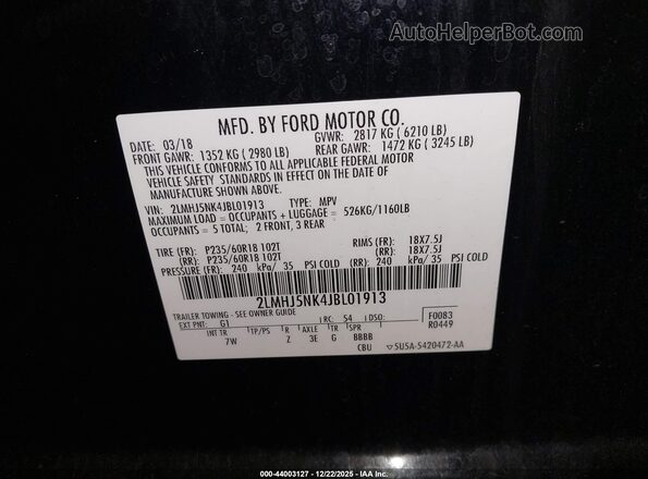 2LMHJ5NK4JBL01913 2018 LINCOLN MKT Черный Вид подкапотного пространства