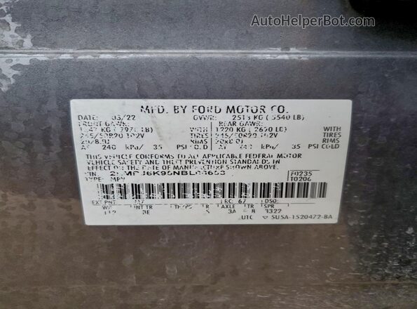 2LMPJ6K95NBL08653 2022 LINCOLN NAUTILUS Серый Вид наклейки с VIN-кодом