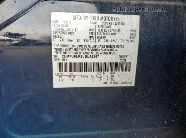 2LMPJ8LR8JBL42347 2018 LINCOLN MKX Blue სალონის 360-გრადუსიანი ხედი
