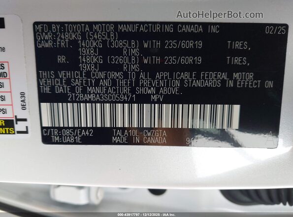 2T2BAMBA3SC059471 2025 LEXUS RX 350 White Engine compartment view