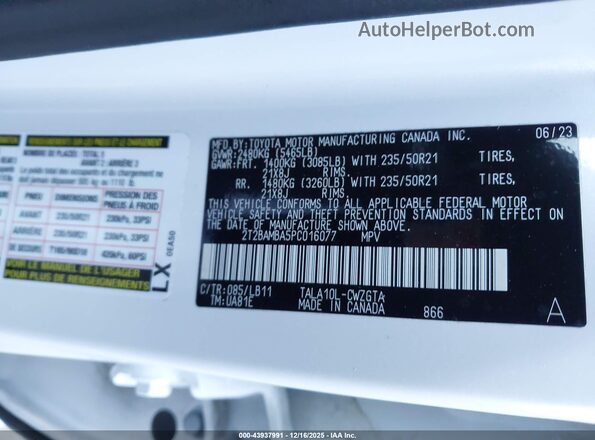 2T2BAMBA5PC016077 2023 LEXUS RX 350 White Engine compartment view