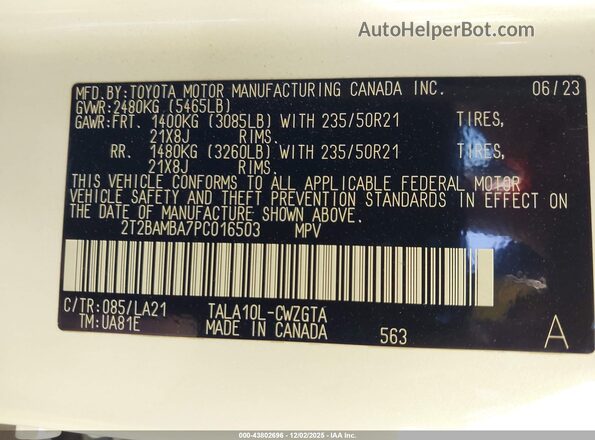 2T2BAMBA7PC016503 2023 LEXUS RX 350 White Շարժիչի բաժամունքի տեսք