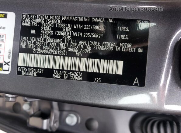 2T2BAMBAXPC012381 2023 LEXUS RX Black Vista interior de 360 grados