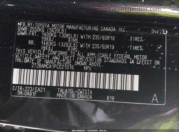 2T2BAMCA1PC021016 2023 LEXUS RX 350 Black Vista del compartimento del motor