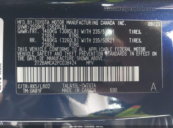 2T2BAMCA2PC038424 2023 LEXUS RX 350 Blue Widok komory silnika
