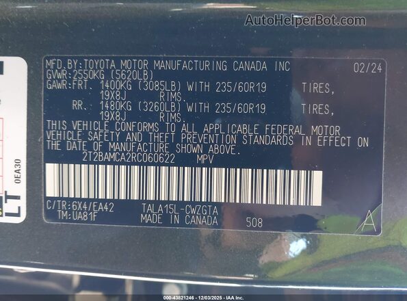 2T2BAMCA2RC060622 2024 LEXUS RX 350 Green Vista del compartimento del motor