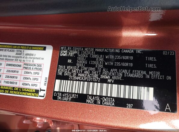 2T2BAMCA3PC011572 2023 LEXUS RX 350 Brown Widok komory silnika