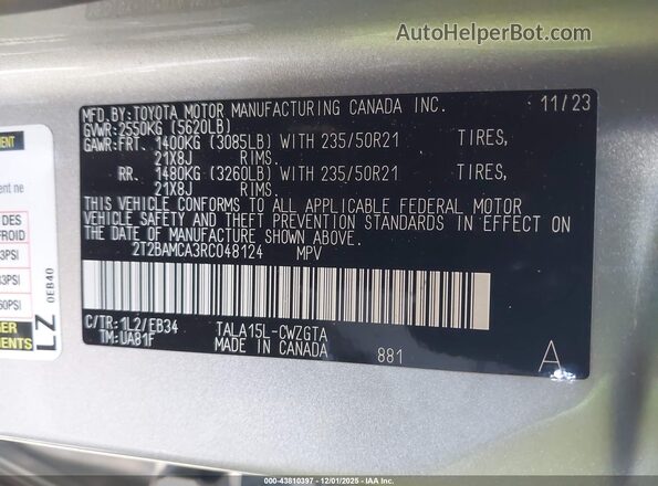 2T2BAMCA3RC048124 2024 LEXUS RX 350 Gray Вид підкапотного простору