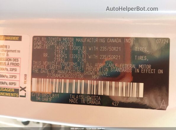 2T2BAMCA3RC077106 2024 LEXUS RX 350 Белый Вид подкапотного пространства