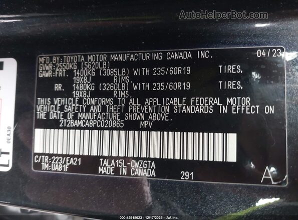2T2BAMCA8PC020865 2023 LEXUS RX 350 Black Vista del compartimento del motor