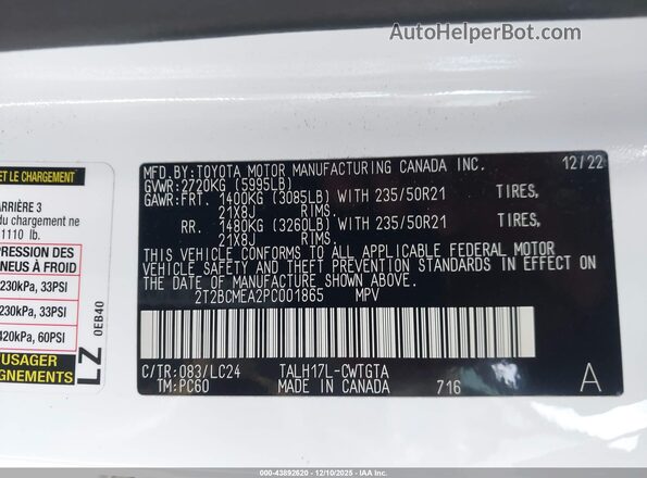 2T2BCMEA2PC001865 2023 LEXUS RX 500H White Вид підкапотного простору