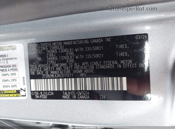 2T2BCMEA3RC017611 2024 LEXUS RX 500H Gray Widok komory silnika