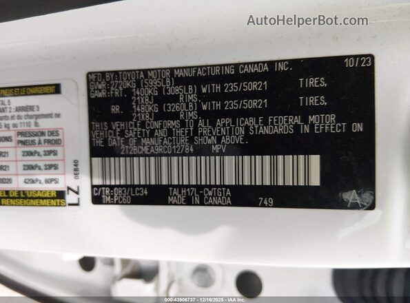 2T2BCMEA9RC012784 2024 LEXUS RX 500H White Vista del compartimento del motor
