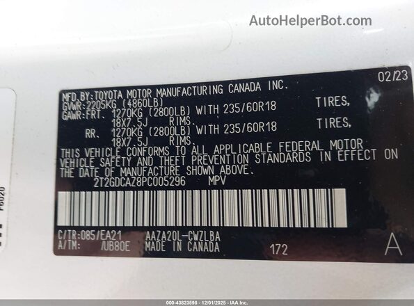 2T2GDCAZ8PC005296 2023 LEXUS NX 250 White Widok komory silnika