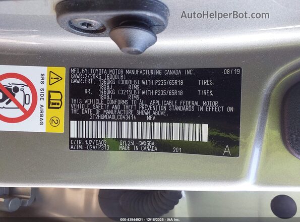 2T2HGMDA0LC043414 2020 LEXUS RX 450H Silver Widok komory silnika