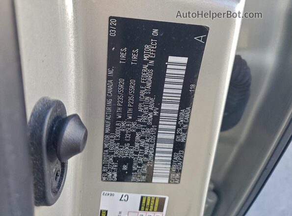 2T2HGMDAXLC051701 2020 LEXUS RX Tan Widok naklejki z numerem VIN