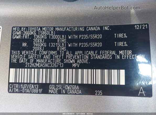 2T2HZMDA5NC326713 2022 LEXUS RX 350 Silver Вид підкапотного простору
