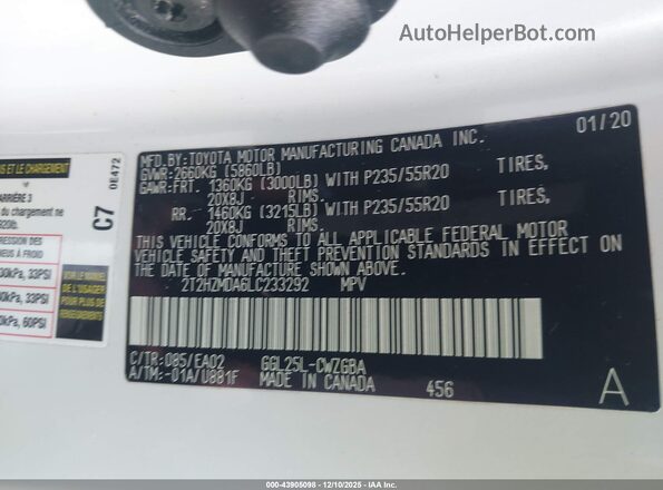 2T2HZMDA6LC233292 2020 LEXUS RX 350 Белый Вид подкапотного пространства