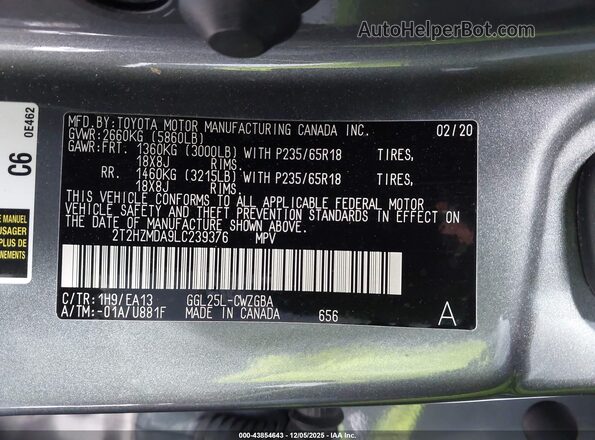 2T2HZMDA9LC239376 2020 LEXUS RX 350 Silver Vista del compartimento del motor