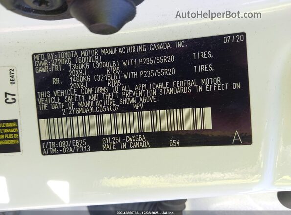 2T2YGMDA9LC054637 2020 LEXUS RX 450H Белый Вид подкапотного пространства
