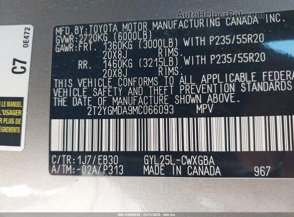 2T2YGMDA9MC066093 2021 LEXUS RX 450H Silver Widok komory silnika