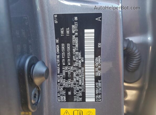 2T2ZZMCA4GC031448 2016 LEXUS RX Серый Вид наклейки с VIN-кодом