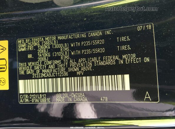 2T2ZZMCA9JC112596 2018 LEXUS RX 350 Черный Вид подкапотного пространства