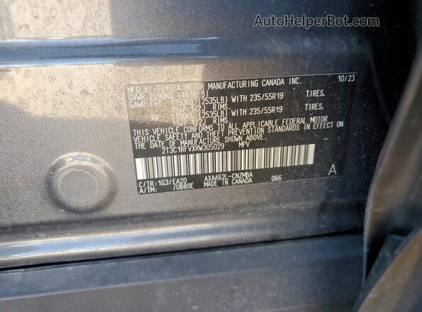 2T3C1RFVXRW305029 2024 TOYOTA LE Gray VIN sticker view
