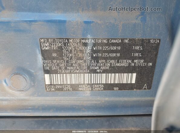 2T3E6RFV5RW080464 2024 TOYOTA RAV4 HYBRID Blue Շարժիչի բաժամունքի տեսք