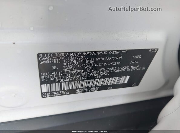 2T3EWRFV1LW081473 2020 TOYOTA RAV4 HYBRID Белый Вид подкапотного пространства