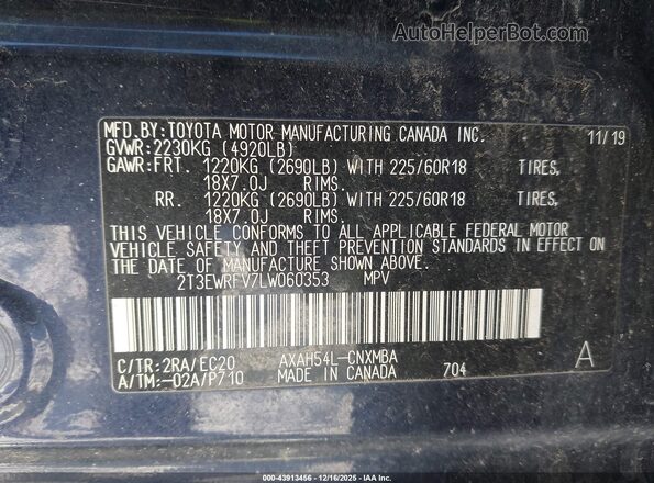 2T3EWRFV7LW060353 2020 TOYOTA RAV4 HYBRID Dark Blue Вид подкапотного пространства