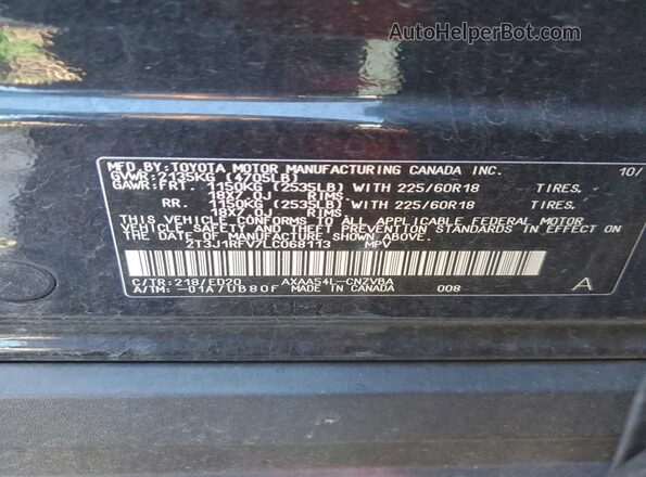 2T3J1RFV7LC068113 2020 TOYOTA RAV4 Black სალონის 360-გრადუსიანი ხედი