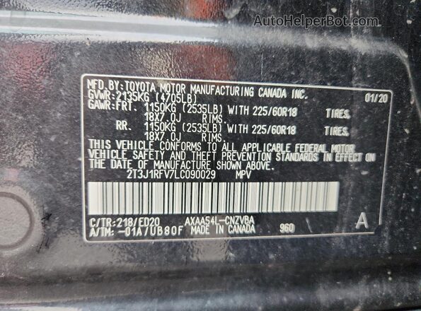 2T3J1RFV7LC090029 2020 TOYOTA RAV4 Black Вид наклейки з VIN-кодом