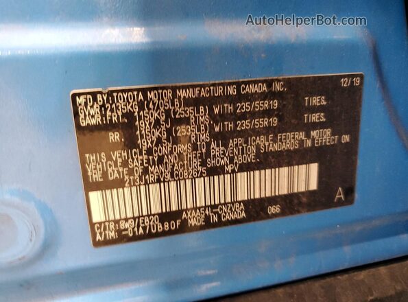 2T3J1RFV9LC082675 2020 TOYOTA RAV4 Синий Вид наклейки с VIN-кодом